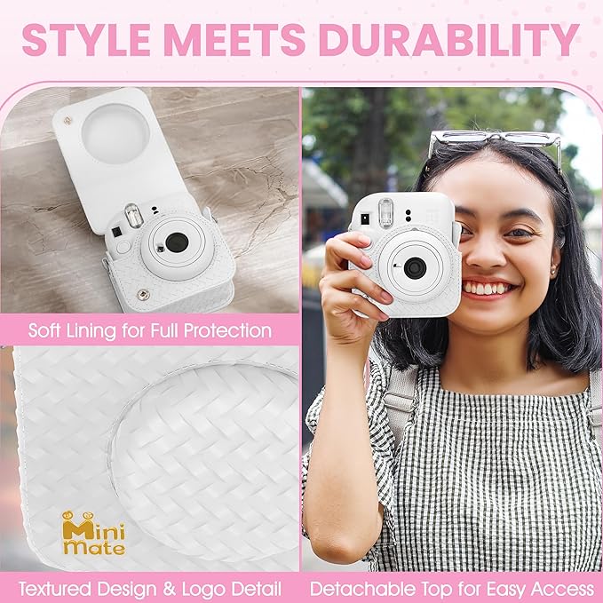 Fujifilm Instax Mini 12 Instant Camera Clay White + Minimate Custom Designed Case + Fuji Instax Film 10 Sheets & Photo Album