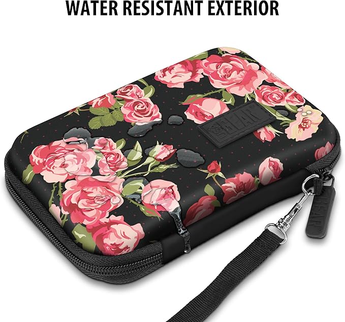 USA Gear Instant Printer Case Compatible with HP Sprocket 2x3, Instax Mini Link 2, Kodak Printomatic, Photo Paper, Cable & more - Hard Shell Portable Printer Carrying Case with Wrist Strap (Floral)
