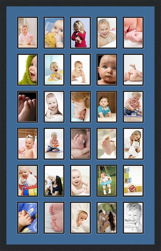 ArtToFrames Collage Photo Frame Double Mat with 30-4x6 Openings and Satin Black Frame