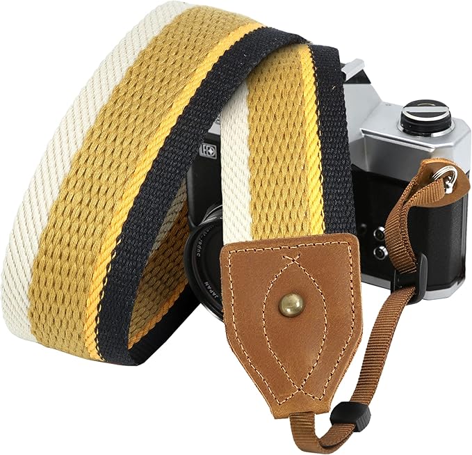 Padwa Lifestyle Camera Strap - 2" Wide Classic Vintage Crazy Horse Arts Cowhide Head Cotton Embroidered Universal Neck Shoulder & Crossbody Camera Straps for Photographers Gift and All DSLR Cameras
