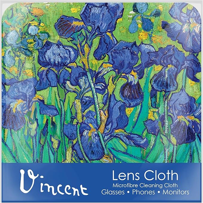 Quality Microfiber Lens Cleaning Cloth - 6”x6” - for Eyeglasses, Sunglasses, Phones, Screens, Blue-Light Glasses, Monitors - Fine Art Design - Van Gogh Irises