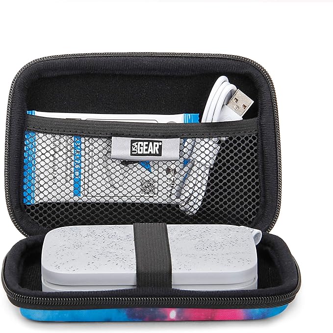 USA Gear Instant Printer Case Compatible with HP Sprocket 2x3, Instax Mini Link 2, Kodak Printomatic, Photo Paper, Cable & more - Hard Shell Portable Printer Carrying Case with Wrist Strap (Galaxy)