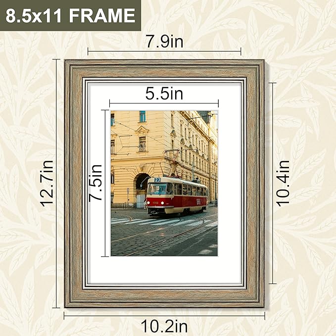 Vittanly 8.5x11 Picture Frame Set of 4, Vintage Photo Frame for Wall Mount, Display 6x8 Pictures with Mat or 8.5x11 without Mat, Rustic Farmhouse Home Decor, Multicolour