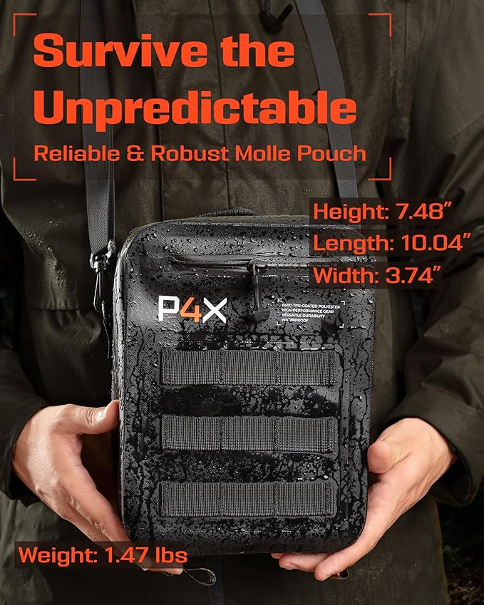 Waterproof Molle Pouch - Attach to Backpacks & Belts - Ideal EDC Pouch Organizer for Medical Gear, Flashlight, Firestarter, Phones and More - Rugged Carrier for Outdoor Travel & Adventure
