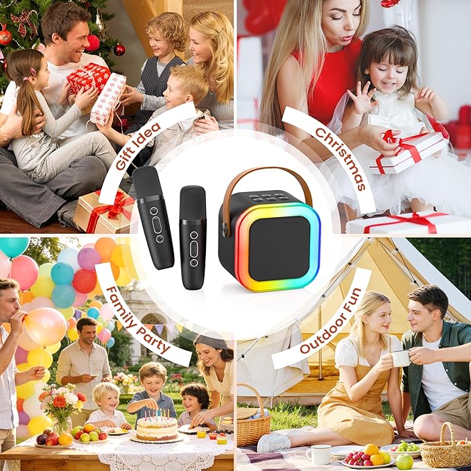 Mini Karaoke Machine for Kids Adults, 2026 TOP Birthday Gifts for Girls Boys 3,4,5,6,7,8+Year Old Toddler Kids Toys, Portable Bluetooth Speaker with 2 Wireless Karaoke Microphones Player Easter(Black)