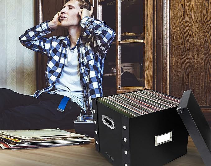 Snap-N-Store Vinyl Record Storage Box - Pack of 1-13.2 x 12.625 x 12.5 Inch LP Holder with Lid for 12-inch Records - Crate Holds up to 75 Vinyl Albums - Tie Dye
