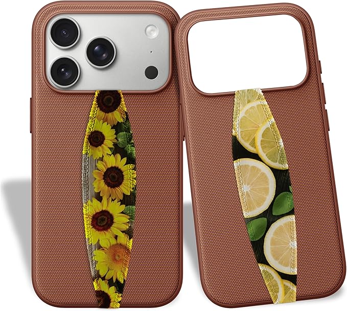 Switchbands Universal Phone Grip Strap Pack of 2, Wireless Charging Compatible, Reversible & Customizable Slim Anti-Drop Phone Grip Holder for iPhone, Samsung & Other Phone Cases - Lemons & Sunflowers