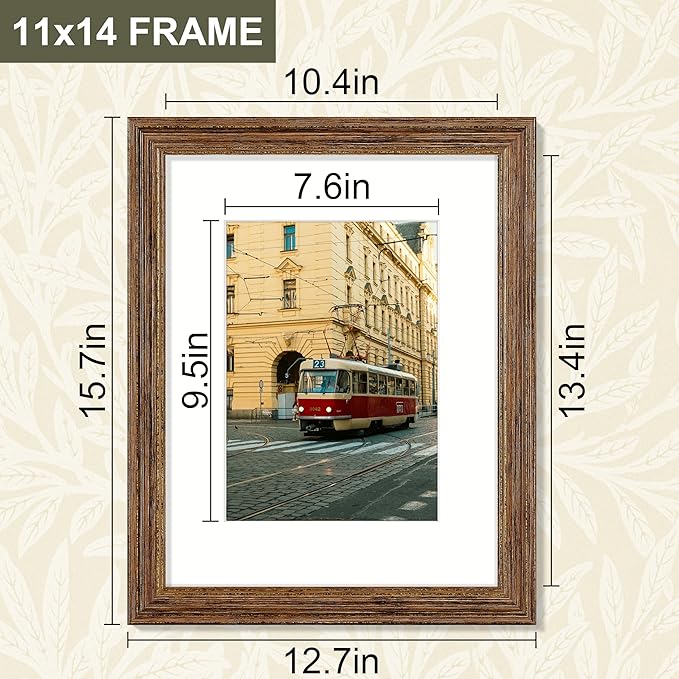 Vittanly 11x14 Picture Frame Set of 4, Vintage Photo Frame for Wall Mount, Display 8x10 Pictures with Mat or 11x14 without Mat, Rustic Farmhouse Home Decor, Walnut