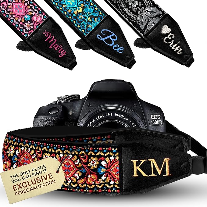 Art Tribute Camera Strap for All DSLR and Mirrorless Cameras. Add Your Name Or Initials Make It a Personalized Gift