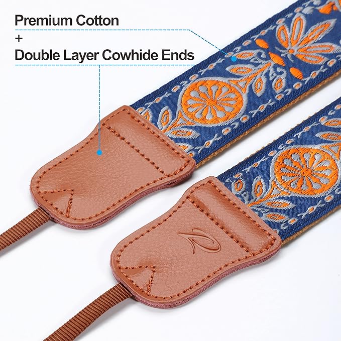 Padwa Lifestyle Plaid Camera Strap - 2" Wide Double Layer Cowhide Head,Cotton Camera Shoulder Straps