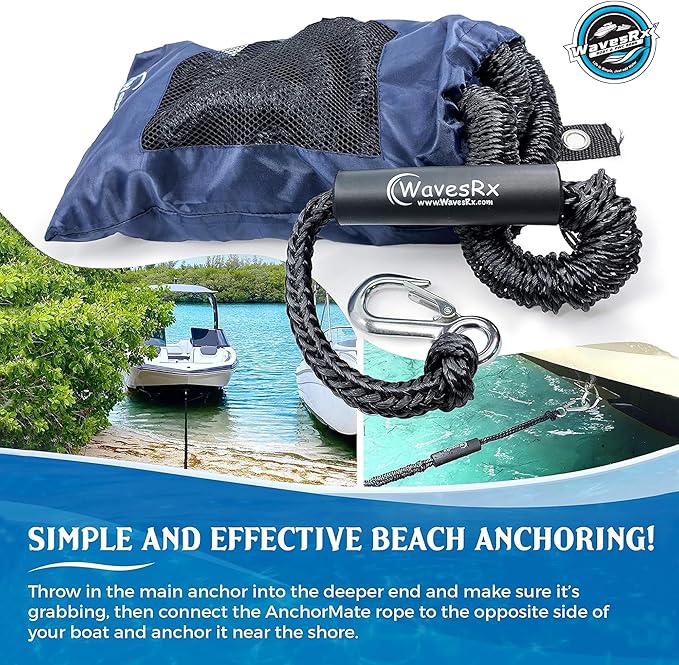 WAVESRX AnchorMate Bungee Line | Boat Bungee Dock Lines for Boats, PWCs & Kayaks | Absorbs Shock from Swells & Wind, Prevents Anchor Dislodging | Perfect for Anchoring, Mooring & Tethering