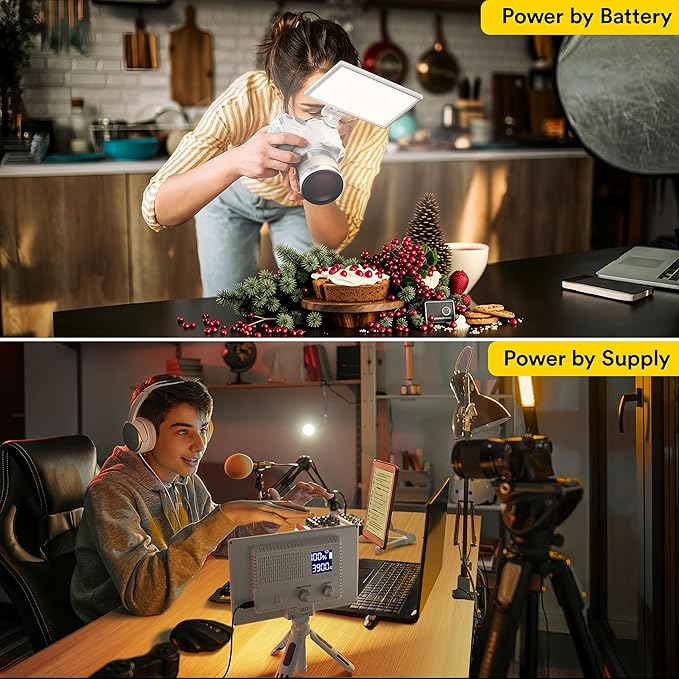 RALENO LED Video Light, White Camera Light for Pictures Video Recording with 4000mAh Battery Support Type-C USB Power Supply, CRI>95 2500K-6500K Photo Lights for Outdoor Photography Live Streaming