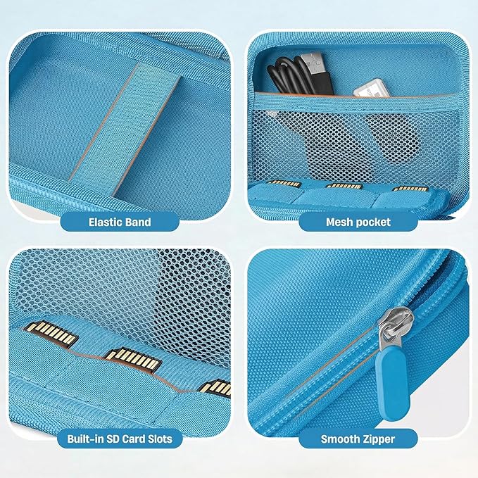 Digital Camera Case for CAMKORY/KODAK PIXPRO FZ45/FZ55/Canon IXUS 285 HS/AbergBest/Sony DSCW800/DSCW830 - Small Travel Compact Camera Holder with Mesh Pocket for SD Card & Accessories (Sky Blue)