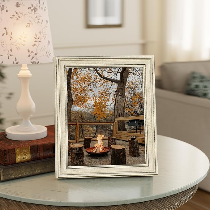 Vittanly 8.5x11 Picture Frame Set of 4, Vintage Photo Frame for Wall Mount, Display 6x8 Pictures with Mat or 8.5x11 without Mat, Rustic Farmhouse Home Decor, Rustic White