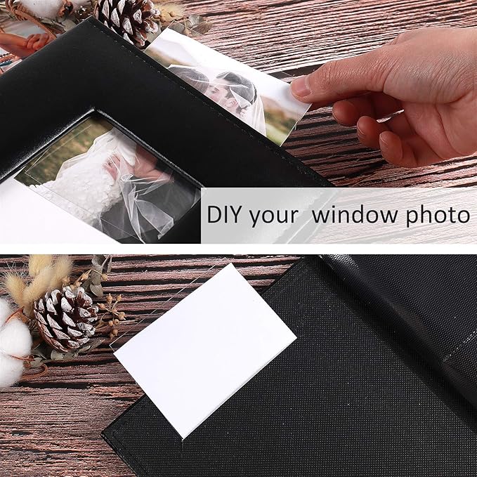 RECUTMS Photo Album 200 Pocket Album Black Page Leather Cover 4x6 Photo Sleeves Boy Girl Family Wedding Photo Albums Wedding Holiday （Brown）