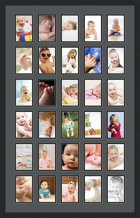 ArtToFrames Collage Photo Frame Double Mat with 30 - 4x6 Openings and Satin Black Frame