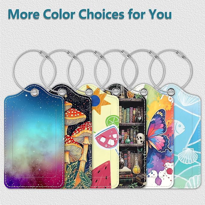 Luggage Tags for Suitcases, 4 Pack Cute PU Leather Suitcase Tag Identifiers TSA Approved with Stainless Steel Loop and Address Card for Baggage Tag for Cruise Airport Travel Essentials by