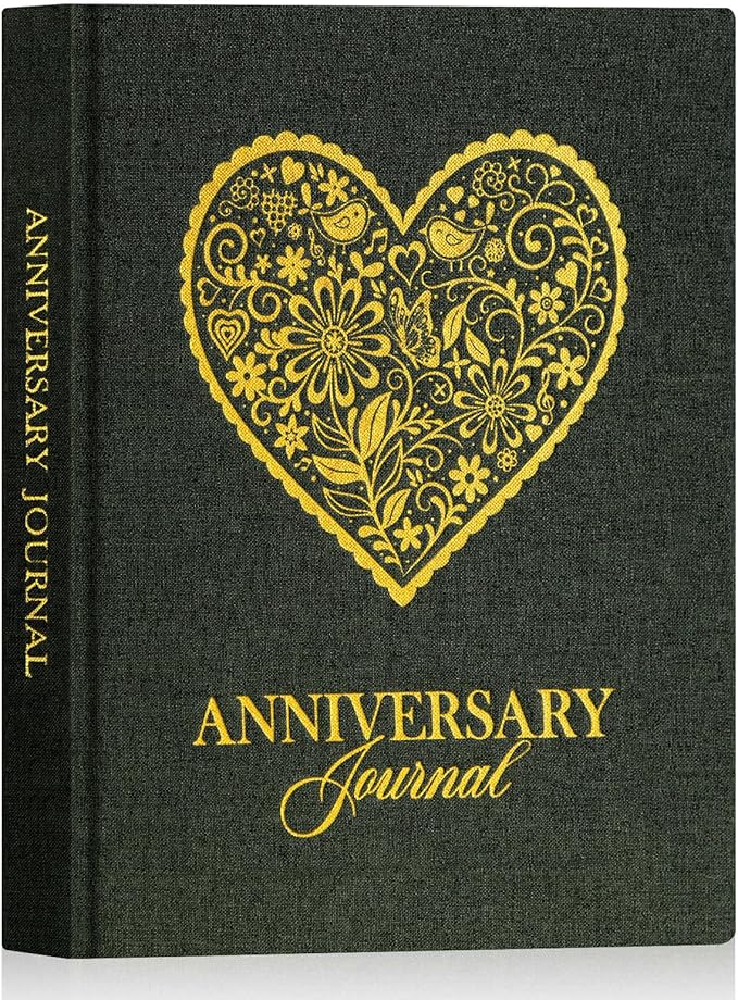 Lanpn Wedding Anniversary Journal Book, Linen Dating 1st to 70th Couple Memory Book Wedding Scrapbook, 190 Pages Love Stories Notebook Newlywed Marriage Anniversary Bridal Shower Gift, Green