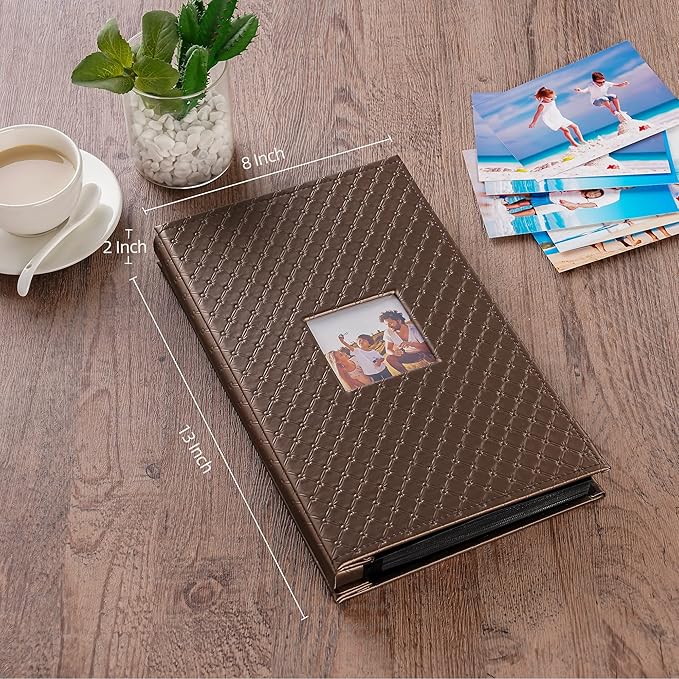 Mublalbum Small Photo Album 4x6 300 Photos Leather Cover Picture Book with Horizontal Pockets for Baby Wedding Anniversary and Family (Brown)