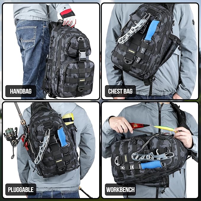 PLUSINNO Fishing Backpack, Fishing gear,Tackle Bag, Water-Resistant Bag with Rod Holder, Ideal Gifts for Men