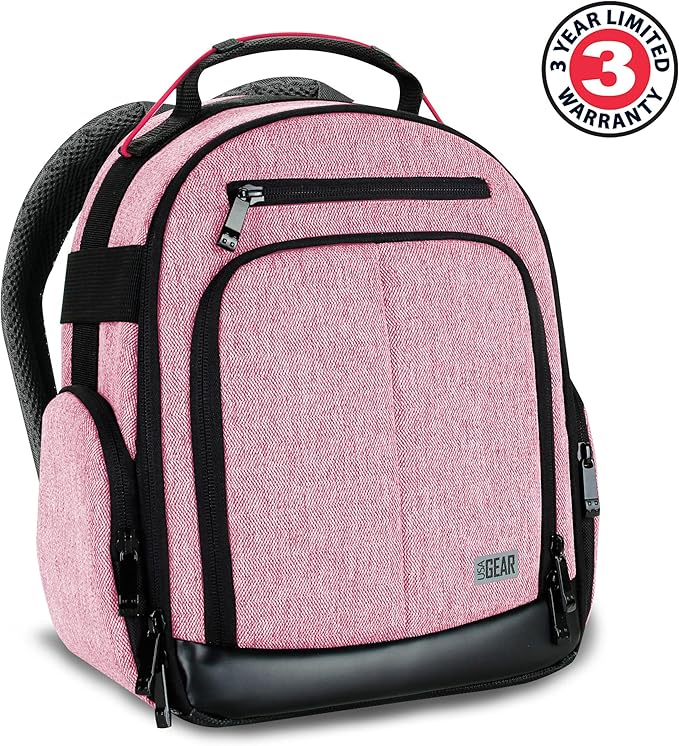 USA Gear Portable Camera Backpack for DSLR with Customizable Accessory Dividers, Weather Resistant Bottom and Comfortable Back Support - Compatible with Canon, Nikon, Sony, Fujifilm, and More (Red)
