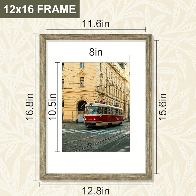 Vittanly 12x16 Picture Frame Set of 4, Vintage Photo Frame for Wall Mount, Display 8.5x11 Pictures with Mat or 12x16 without Mat, Rustic Farmhouse Home Decor, Multicolour