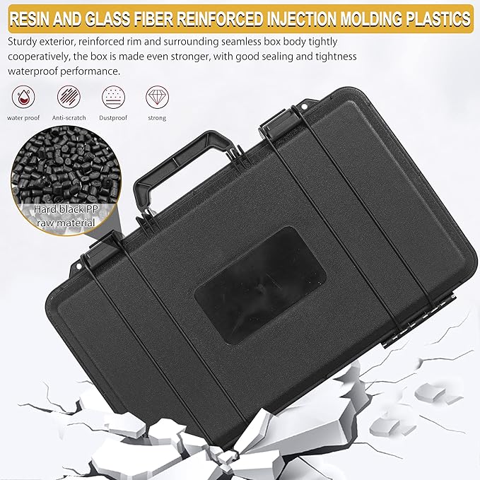 ITHWIU Protective Hard Case Shockproof Water-resistant with Customized DIY Foam fit for Camera, etc,17.3 X 11.5 X 6.5-Inch