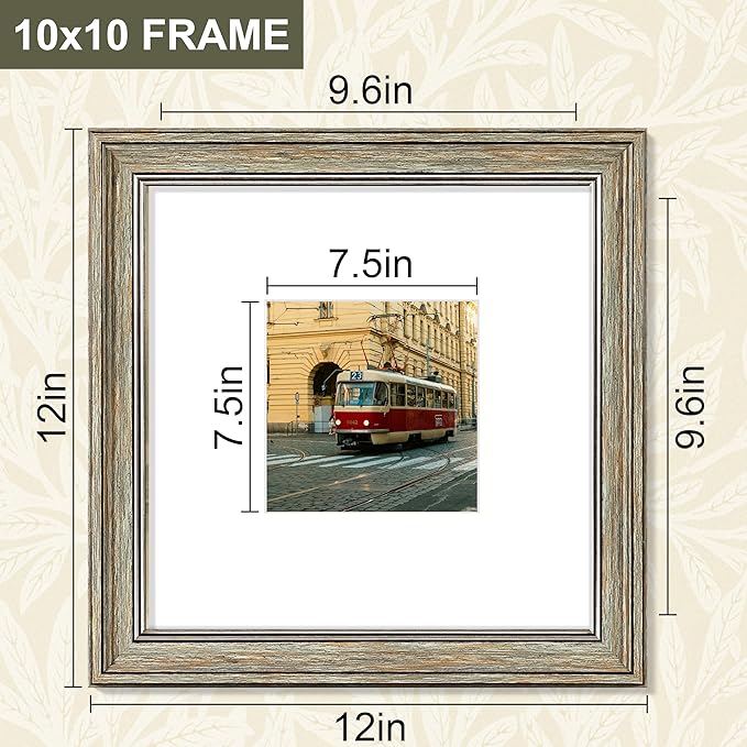 Vittanly 10x10 Picture Frame Set of 4, Vintage Photo Frame for Wall or Tabletop, Display 8x8 Pictures with Mat or 10x10 without Mat, Rustic Farmhouse Home Decor, Multicolour