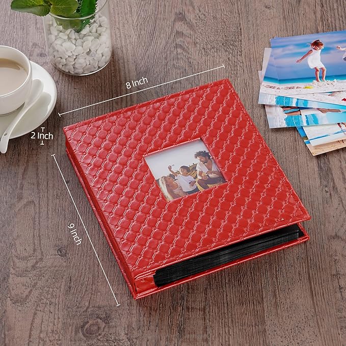 Mublalbum Small Photo Album 4x6 200 Photos Leather Cover Picture Book with Horizontal Pockets for Baby Wedding Anniversary and Family (Red)