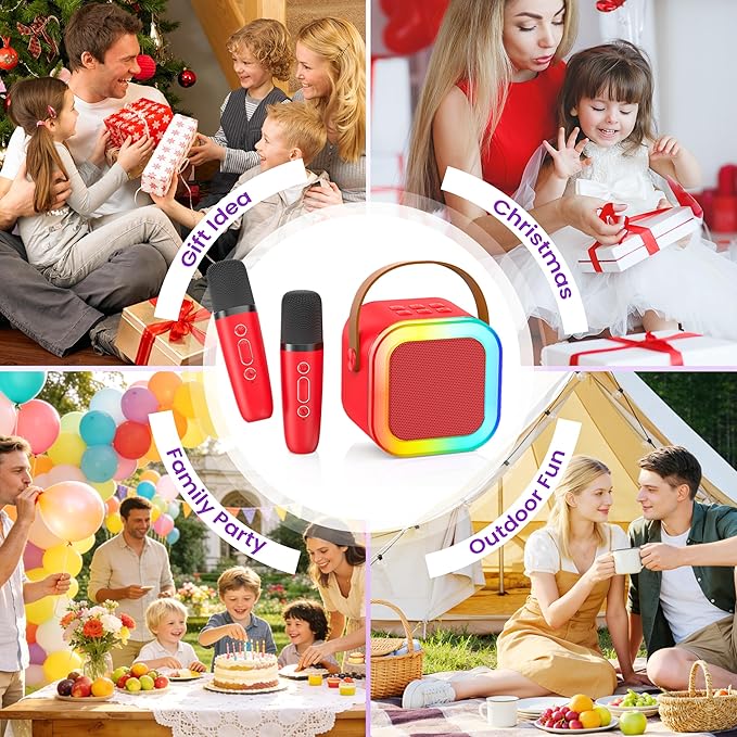 Karaoke Machine for Kids Adults, Portable Bluetooth Speaker with 2 Wireless Karaoke Microphones, 2026 TOP Birthday for Girls Boys 3,4,5,6,7,8+Year Old Toddler Toys Karaoke Player(Red)
