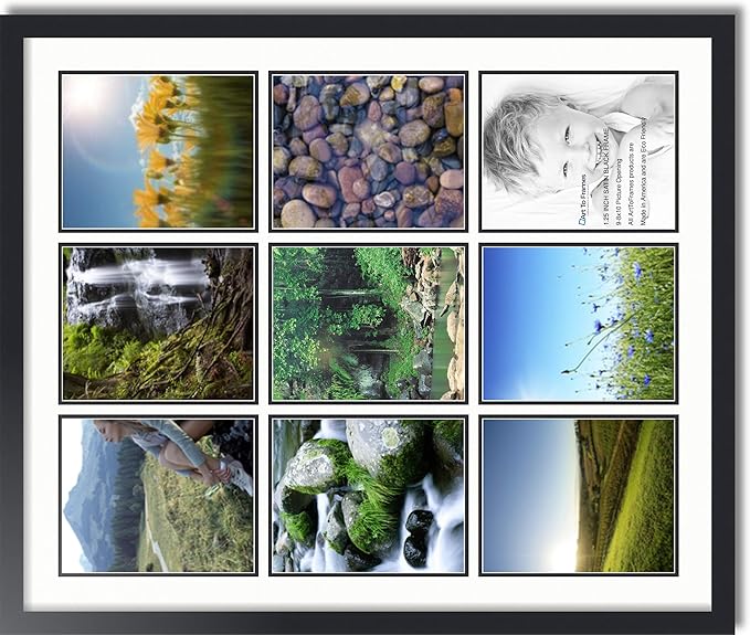 ArtToFrames Collage Photo Frame Double Mat with 9-8x10 Openings with Satin Black Frame and Fabric White mat.