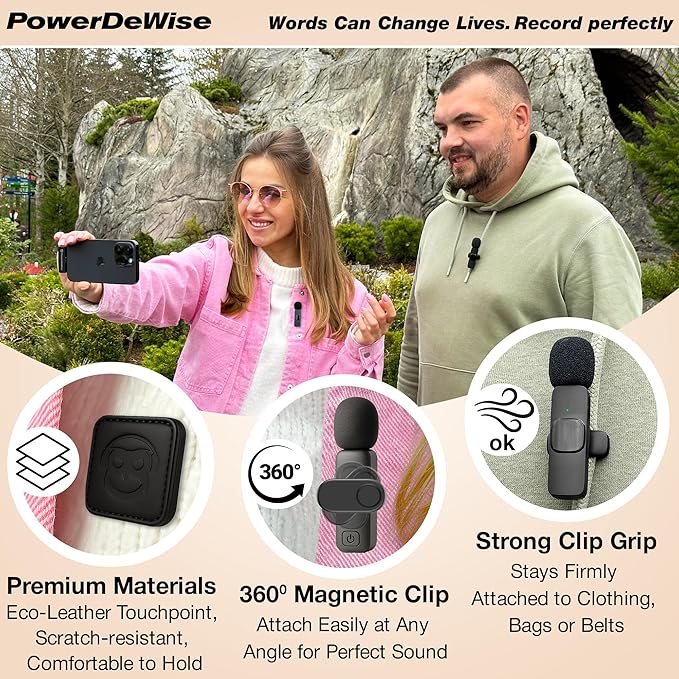 Magnetic Clip for Wireless Lavalier Microphone with Leather Magnetic Mount – 360° Strong Mic Magnet Mount for Mini Mic Pro, MAYBESTA, Bulatry, PQRQP – Invisible Hands-Free Mic Holder for Shirt