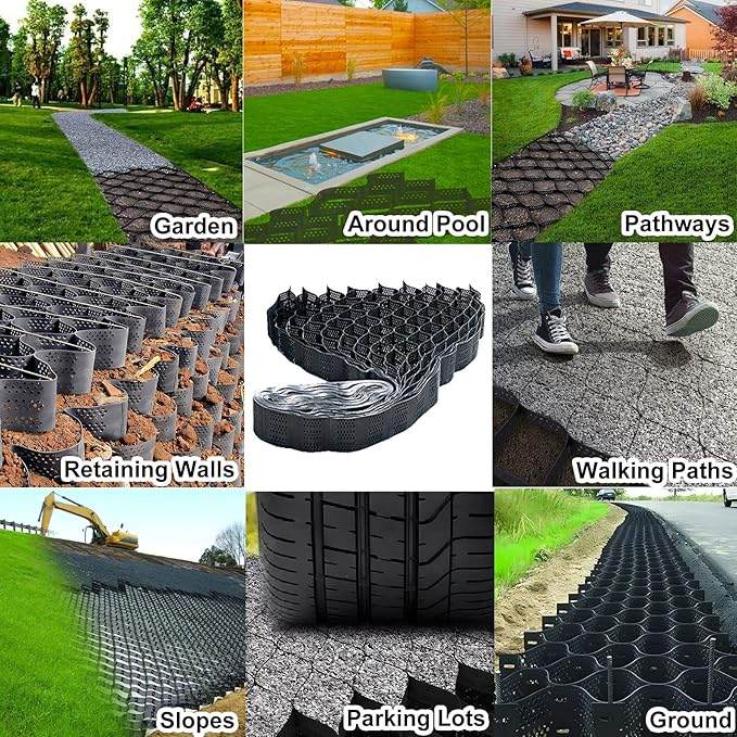 Permeable Pavers Honeycomb Geo Cell Grids 2m x 5m (6.5ft x 16.5ft) – Durable Parking Pad & Backyard Pool Deck Reinforcement for Pea Gravel Stone Stabilization