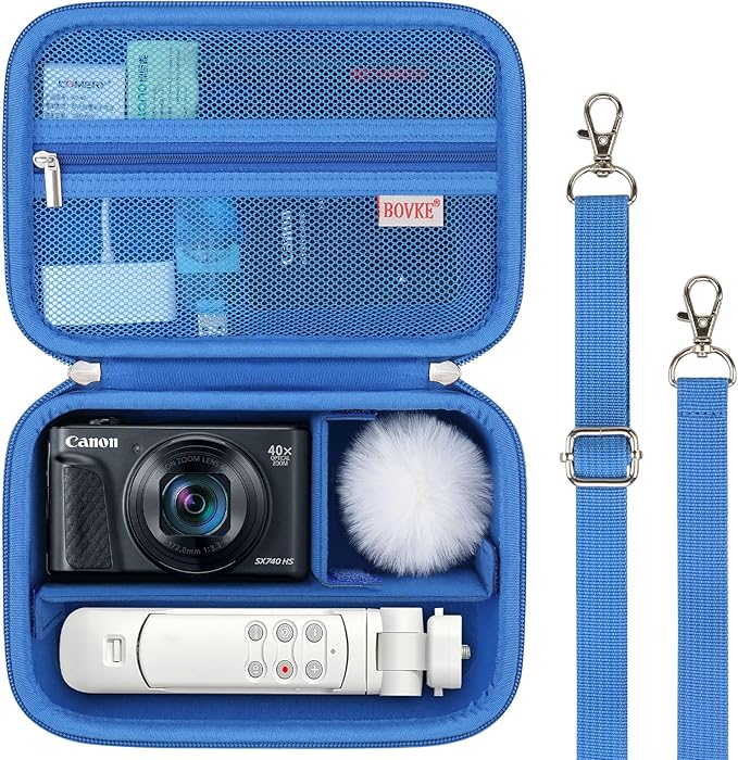 BOVKE Carrying Case for Canon G7X Mark III Mark II, PowerShot SX740 SX730, Sony ZV-1 II/ZV-1F Compact 4K Vlogging Digital Camera Travel Storage Bag for Tripod Microphone Cameras Accessory, Blue