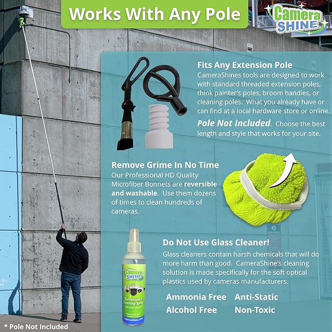 CameraShine PRO Surveillance Cleaning Kit - Safely Clean Any Security Camera Safely from The Ground