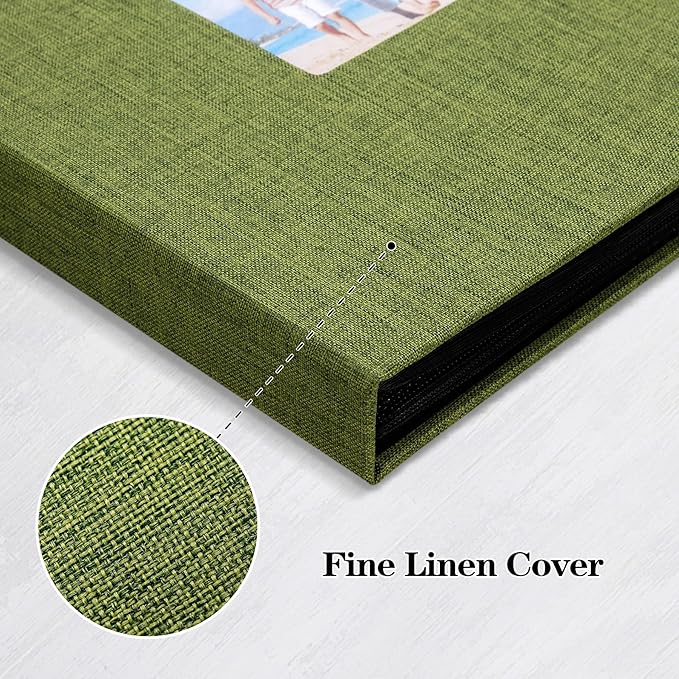 Mublalbum 2 Pack Small 8x10 Photo Album 2 Pack Linen Cover with Display Window Mini Picture Book Each Holds 52 Vertical Pockets for Artwork Postcards or Pictures Storage (Green)
