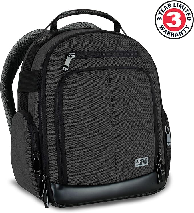 USA Gear Portable Camera Backpack for DSLR with Customizable Accessory Dividers, Weather Resistant Bottom and Comfortable Back Support - Compatible with Canon, Nikon, Sony, Fujifilm, and More (Black)
