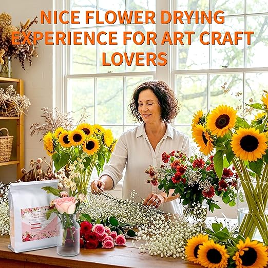 Aboofx 2LBS Silica Gel Flower Drying Crystals, Reusable Color Indicating Flower Preservation Kit with Gloves, Flower Drying Silica Gel Crystals Desiccant for DIY Wedding Funeral Bouquet Preservation