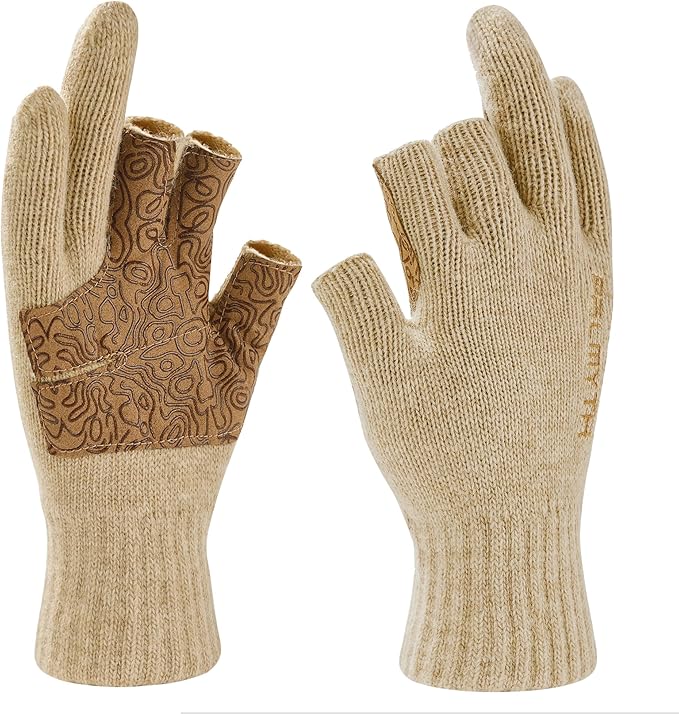 Palmyth Wool Fishing Gloves 3-Cut Fingers Warm for Men and Women Cold Weather Fingerless Gloves for Winter Fly Fishing