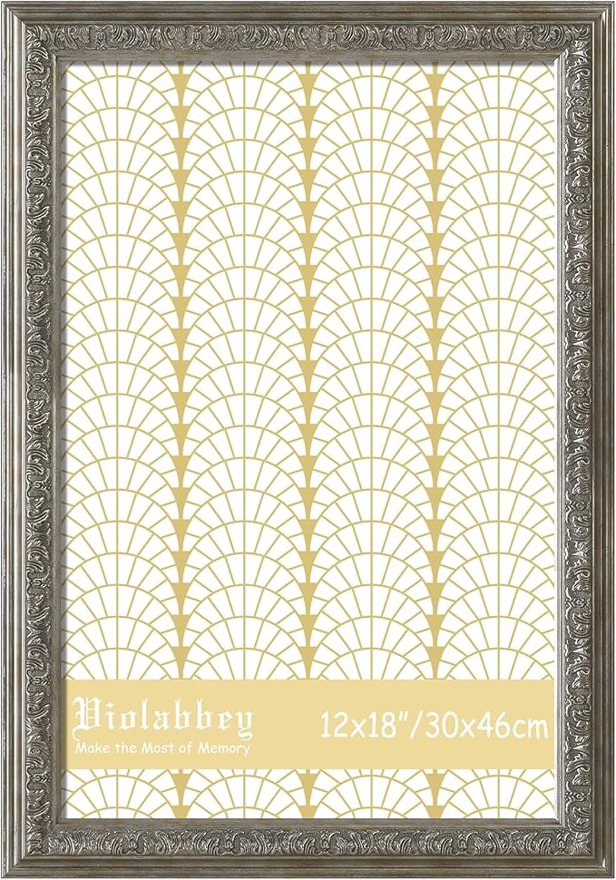 VIOLABBEY 12x18 Picture Frame Sliver, Vintage Photo Frames Ornate without Mat for Wall Hanging