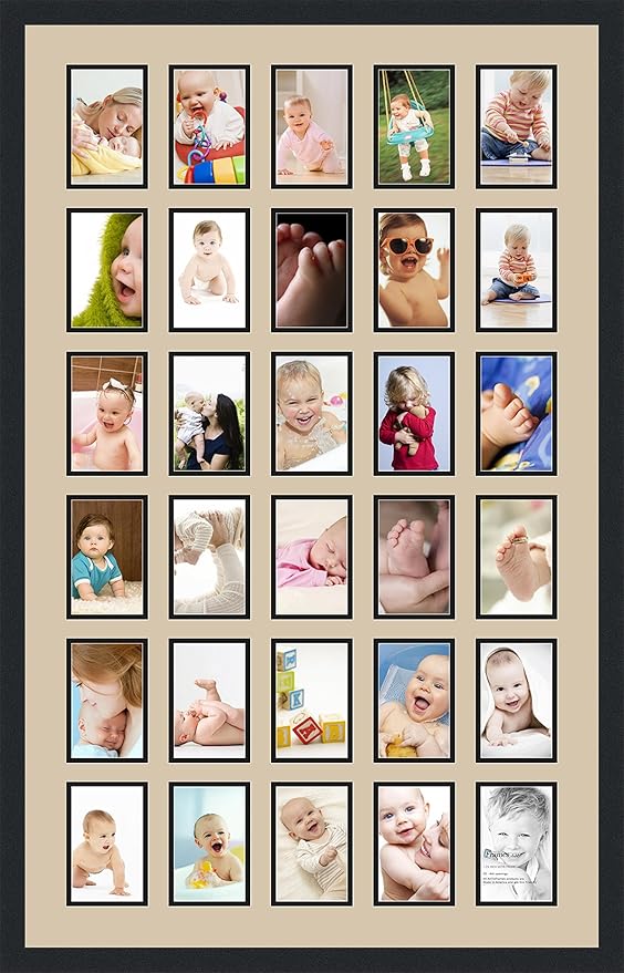 ArtToFrames Collage Photo Frame Double Mat with 30-4x6 Openings and Satin Black Frame