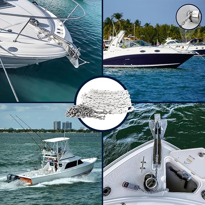 Five Oceans Windlass Anchor Rode, Hand-Spliced Anchor Rope and Chain Combination Kit, Nylon 3-Strand Rope, HT G4 Stainless Steel Chain for Boat Anchor System - Multiple Sizes