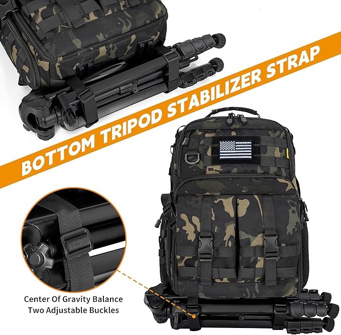 TORIBIO Camera Backpack for DSLR/SLR/Mirrorless Photography Camera, Water-resistant Tactical Camera Travel Bag Backpack Case with 15.6" Laptop Compartment, Tripod Holder