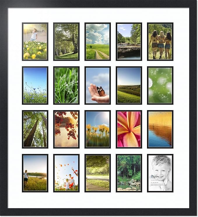ArtToFrames Collage Photo Frame Double Mat with 20-4x6 Openings with Satin Black Frame and Super White mat.