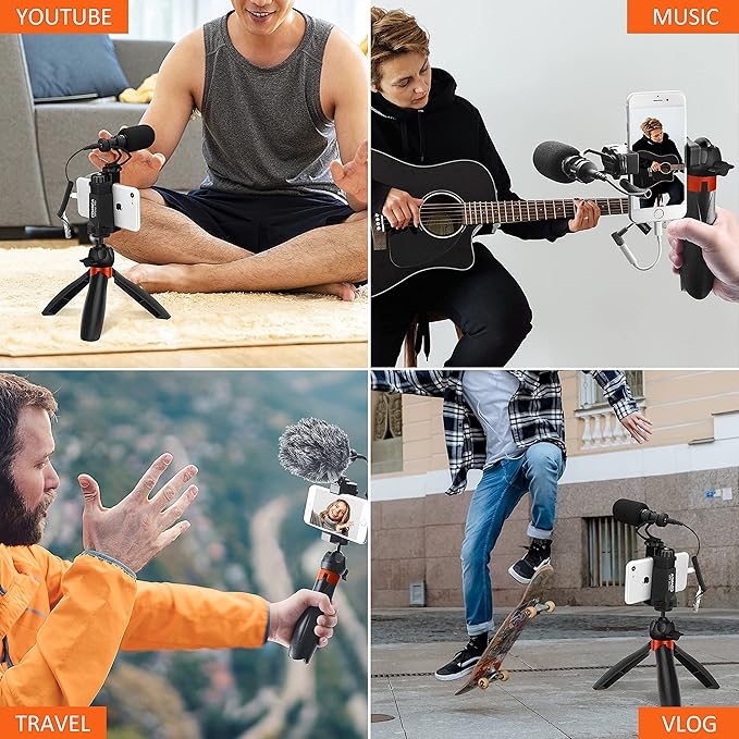 COMICA Smartphone Microphone with Mini Tripod, CVM-VM10-K2 PRO Video Shotgun Mic for iPhone and Android Phones, Vlogging Kit for YouTube Recording Facebook Live,Filmmaker Accessories
