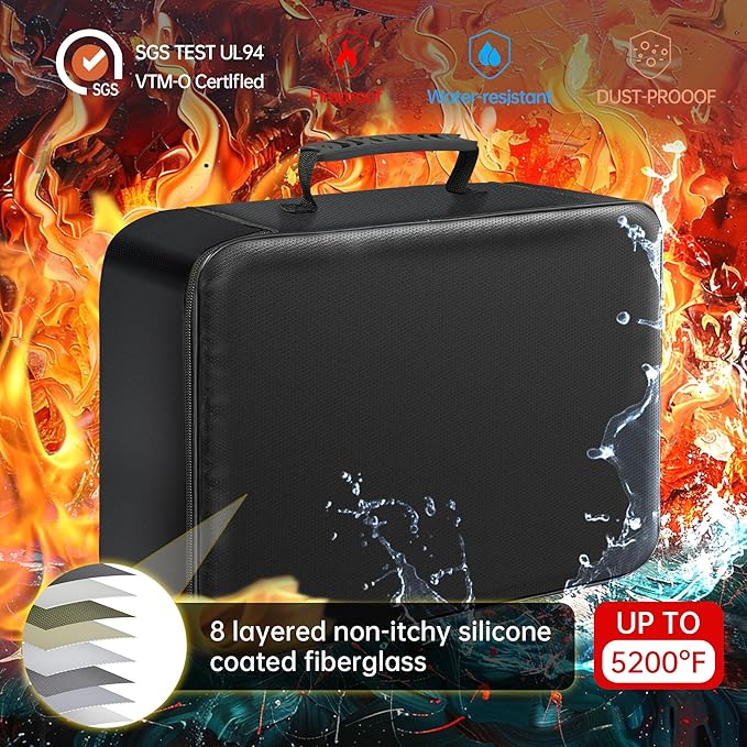 GIANTLUMl Document Bag with Lock,Fireproof 3-Layer File Storage Case with Water-Resistant Zipper,Document Safe Portable Travel Home Organizer Bag for Laptop,Home&Office,Certificates,Gifts for Him