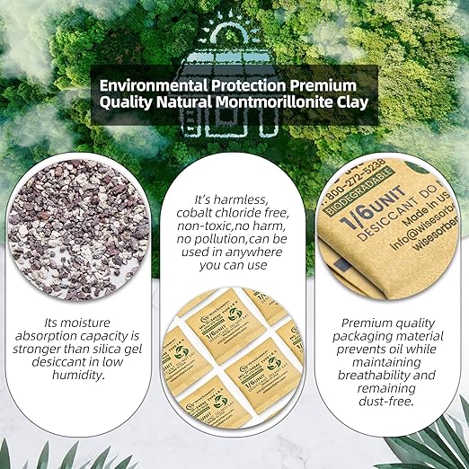 1/6U Kraft Clay Desiccants Packs for Storage - Silica Gel Packets Alternative, 6 Gram Food Safe Bentonite Clay Desiccant Bags, Military Grade Highest Moisture Absorbers [180 Pack]