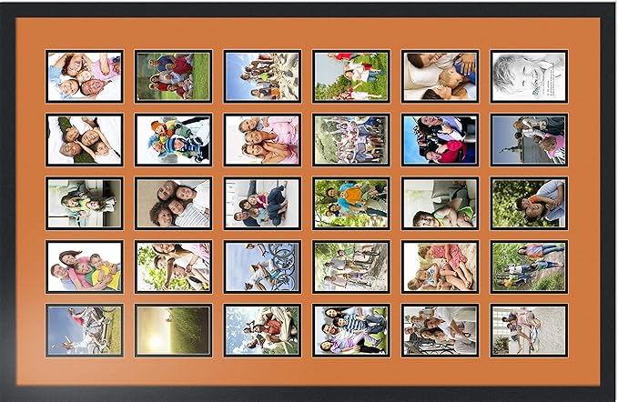 ArtToFrames Collage Photo Frame Double Mat with 30-4x6 Openings with Satin Black Frame and Octoberfest mat.