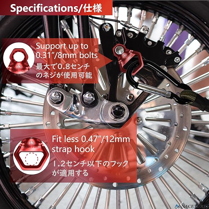 Motorcycle Tie Down Anchor Hook Heavy Duty Stainless Steel 10 Pack - Dirt Bike Tie Down Strap Rings Accessories for Truck, Camper, Trailer, Truck Bed Tie Down Anchor (Small Red)
