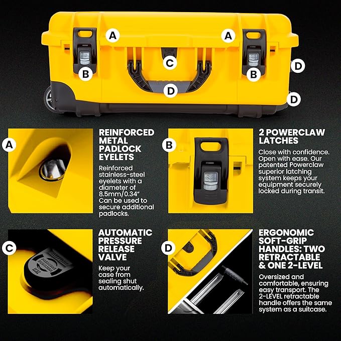 NANUK 935 Hard Case – Waterproof Equipment Case with Wheels, 22” x 14” x 9” – Dustproof and Impact Resistant, Airline Carry-On Approved – Yellow